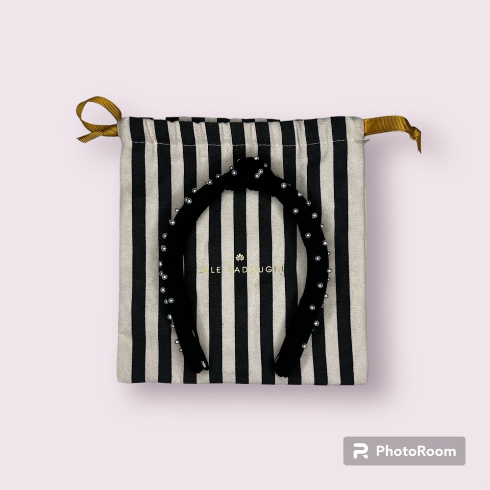Lele Sadoughi Black Mini Pearl Slim Headband Like New